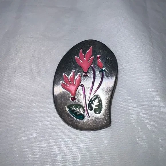 Vintage Made in Israel Silver and Enamel Flower Pin/Pendant - Picture 1 of 9